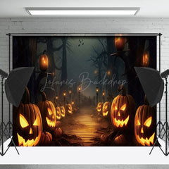 Lofaris Pumpkin Lantern Scary Road Foggy Halloween Backdrop