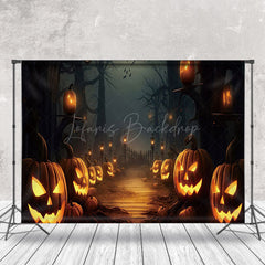 Lofaris Pumpkin Lantern Scary Road Foggy Halloween Backdrop