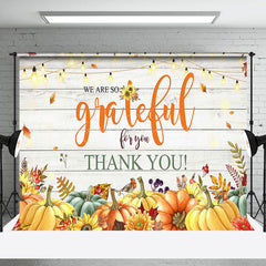 Lofaris Pumpkin Light Floral Maple Wooden Thank You Backdrop