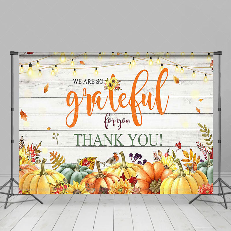 Lofaris Pumpkin Light Floral Maple Wooden Thank You Backdrop