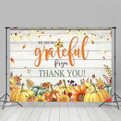 Lofaris Pumpkin Light Floral Maple Wooden Thank You Backdrop