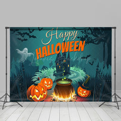 Lofaris Pumpkin Manor Bat Happy Halloween Party Backdrop