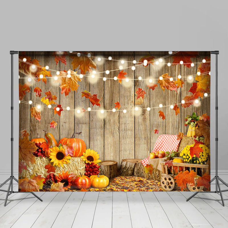 Lofaris Pumpkin Maples Corn Apple Wood Wall Autumn Backdrop