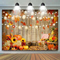 Lofaris Pumpkin Maples Corn Apple Wood Wall Autumn Backdrop