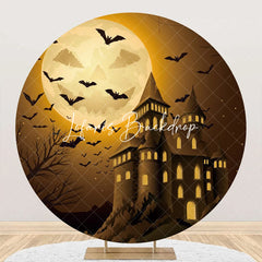 Lofaris Pumpkin Moon Castle Bats Round Halloween Backdrop