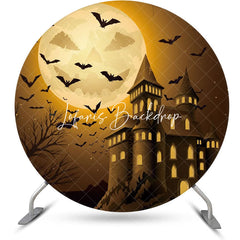 Lofaris Pumpkin Moon Castle Bats Round Halloween Backdrop