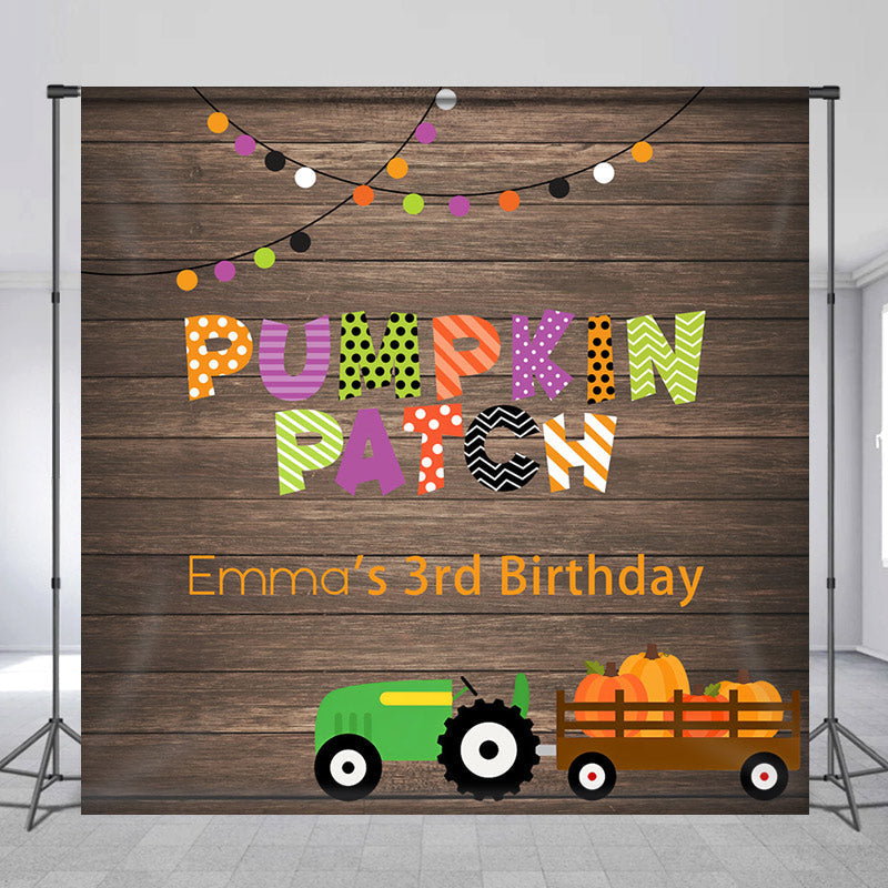 Lofaris Pumpkin Patch Brown Plank Custom 3Rd Birthday Backdrop