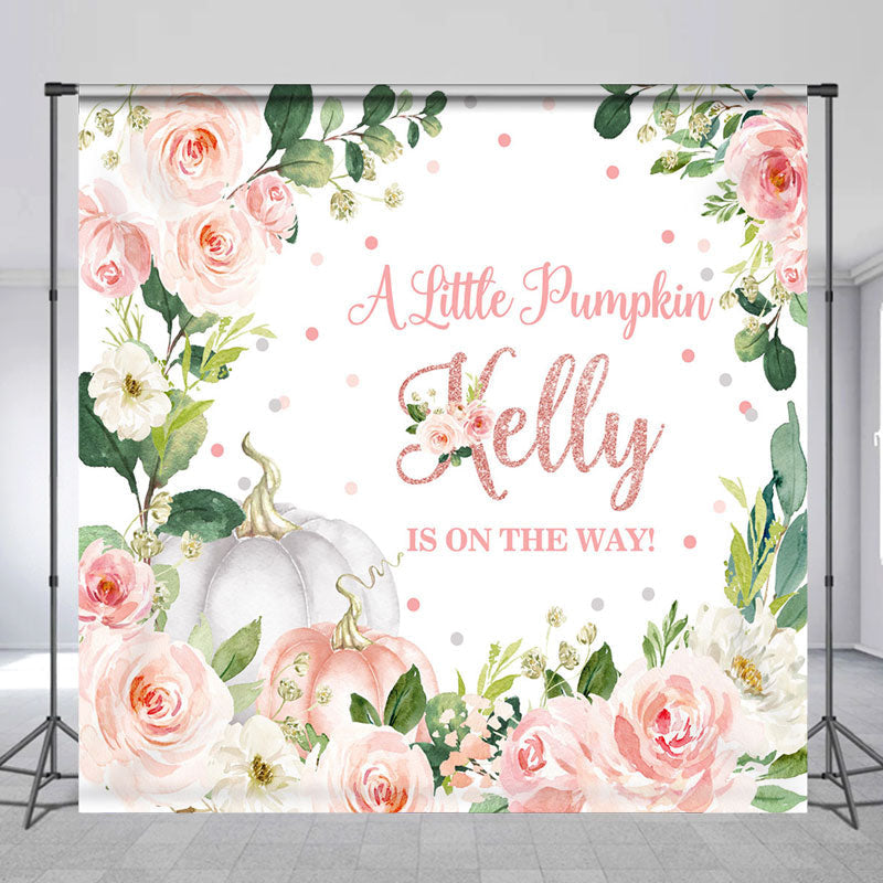 Lofaris Pumpkin Pink Floral Custom Name Baby Shower Backdrop