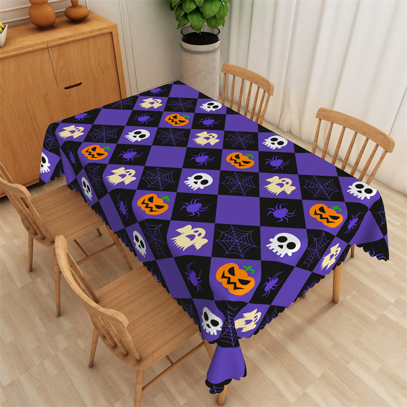 Lofaris Pumpkin Skull Spider Web Argyle Halloween Tablecloth