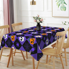 Lofaris Pumpkin Skull Spider Web Argyle Halloween Tablecloth