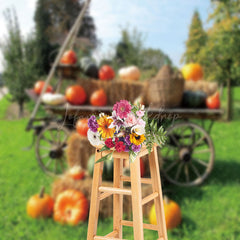 Lofaris Pumpkin Wooden Cart Orchard Outdoor Photo Backdrop