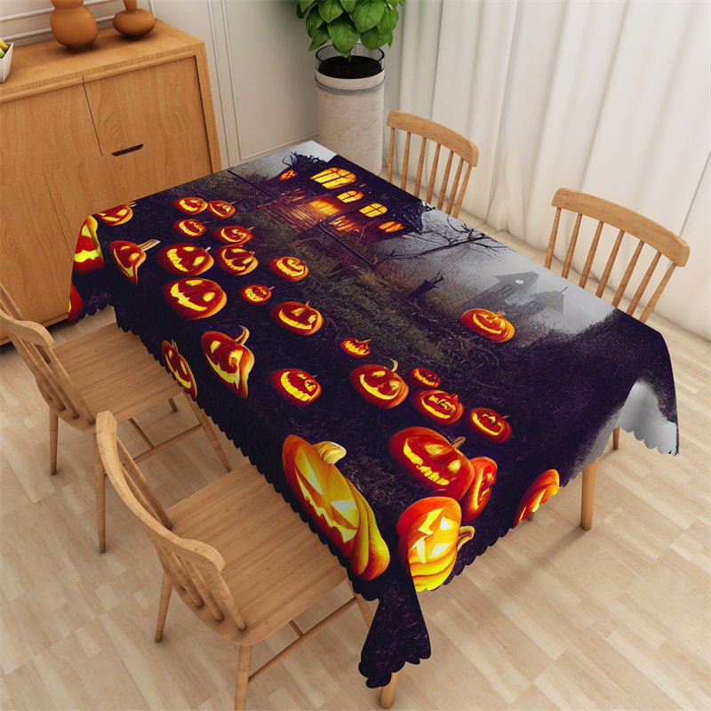 Lofaris Pumpkins Desolate Cabin Halloween Kitchen Tablecloth