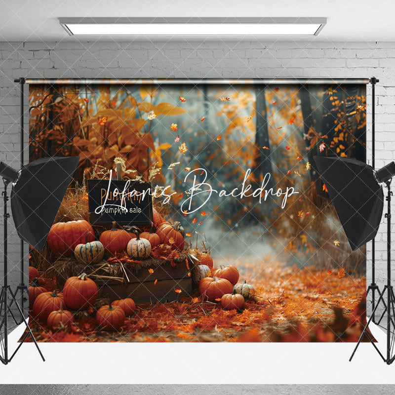 Lofaris Pumpkins Falling Maple Leaves Autumn Photo Backdrop