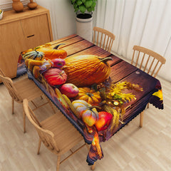 Lofaris Pumpkins Fruits Brown Wood Rectangle Tablecloth