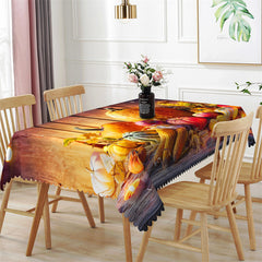 Lofaris Pumpkins Fruits Brown Wood Rectangle Tablecloth