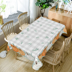 Lofaris Pumpkins Leaves Repeat Grey Plaid Tablecloth For Decor