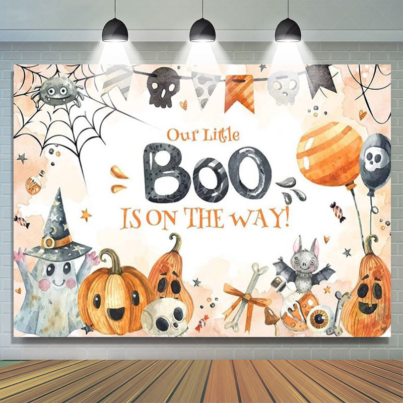 Lofaris Pumpkins Little Boo Halloween Baby Shower Backdrop