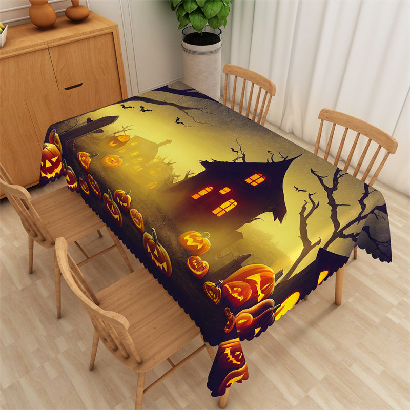 Lofaris Pumpkins Tombstone Desolate Cabins Halloween Tablecloth