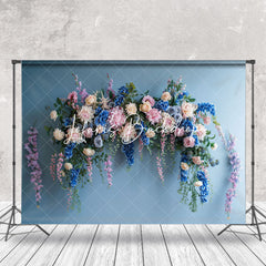 Lofaris Pure Blue Wall Colorful Floral Cake Smash Backdrop