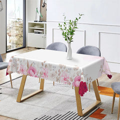 Lofaris Pure White And Pinky Flower Rectangle Tablecloth