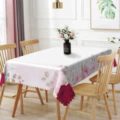 Lofaris Pure White And Pinky Flower Rectangle Tablecloth