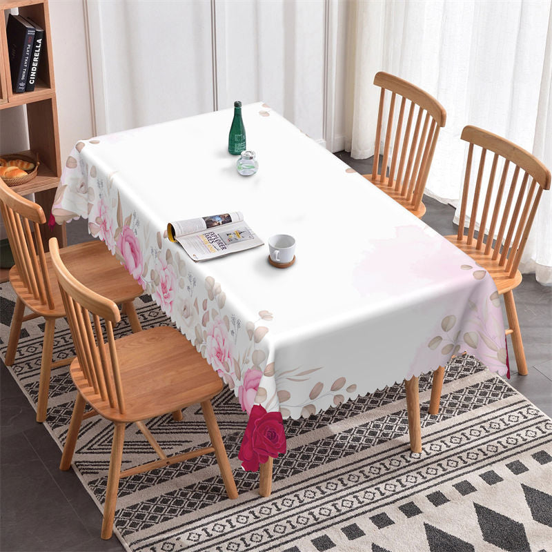 Lofaris Pure White And Pinky Flower Rectangle Tablecloth