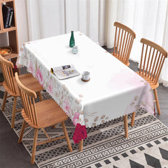 Lofaris Pure White And Pinky Flower Rectangle Tablecloth