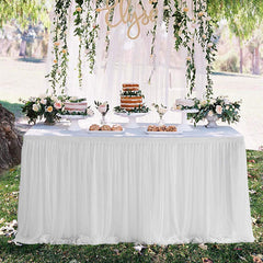 Lofaris Pure White Color Cross Tulle Banquet Table Skirt