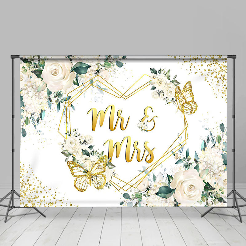 Lofaris Pure White Floral Gold Butterfly Wedding Backdrop