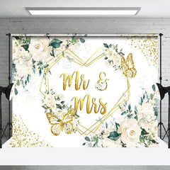 Lofaris Pure White Floral Gold Butterfly Wedding Backdrop