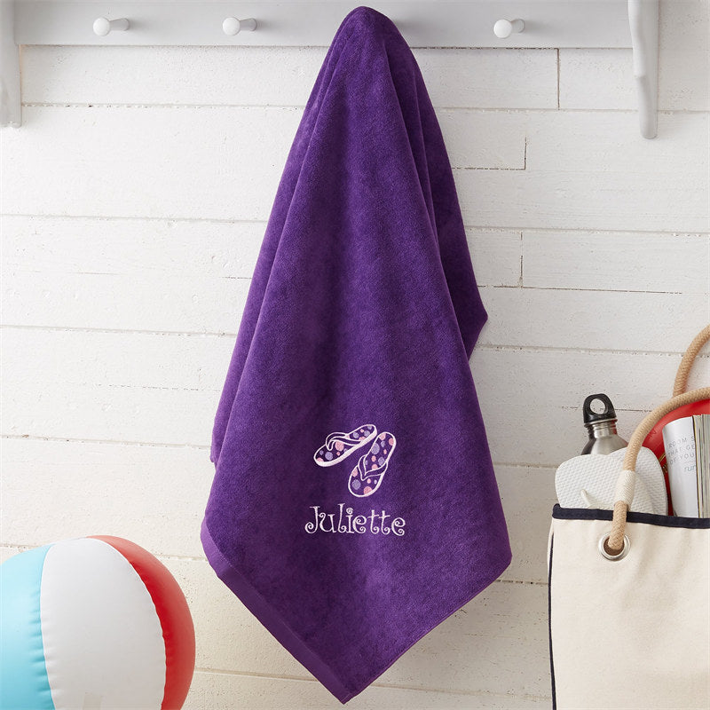 Lofaris Purple All About Me Fun Embroidered Beach Towel