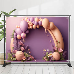 Lofaris Purple And Orange Balloons Floral Birthday Backdrop