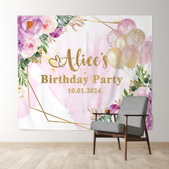 Lofaris Purple Balloon Flower Personalized Birthday Backdrop