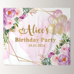 Lofaris Purple Balloon Flower Personalized Birthday Backdrop