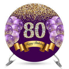 Lofaris Purple Balloon Glitter Round 80th Birthday Backdrop