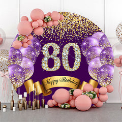 Lofaris Purple Balloon Glitter Round 80th Birthday Backdrop