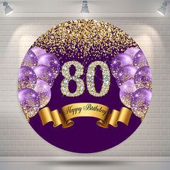 Lofaris Purple Balloon Glitter Round 80th Birthday Backdrop