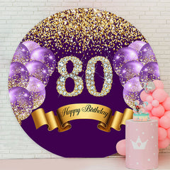 Lofaris Purple Balloon Glitter Round 80th Birthday Backdrop