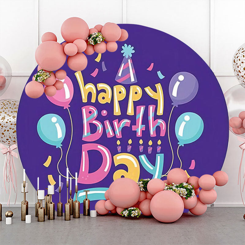 Lofaris Purple Balloon Hat Ribbon Round Birthday Backdrop