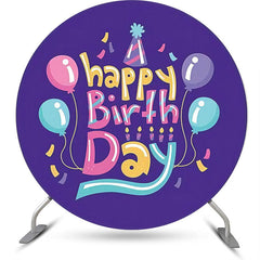 Lofaris Purple Balloon Hat Ribbon Round Birthday Backdrop