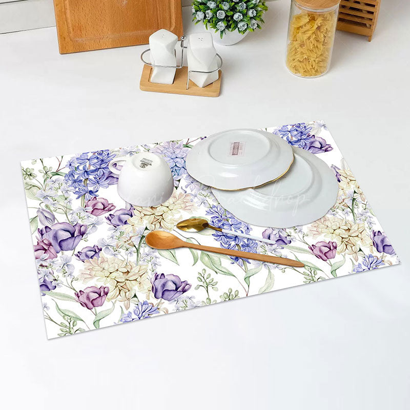 Lofaris Purple Beige Floral Rustic Dining Set Of 4 Placemats