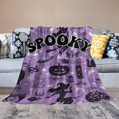 Lofaris Purple Black Halloween Spooky Custom Text Blanket