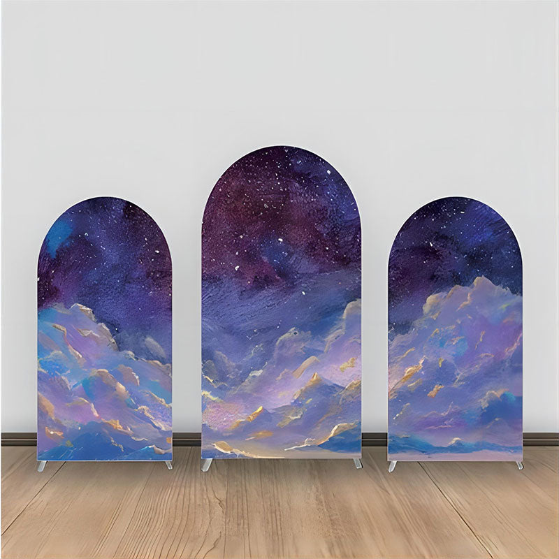 Lofaris Purple Blue Gold Starry Sky Marble Arch Backdrop Kit