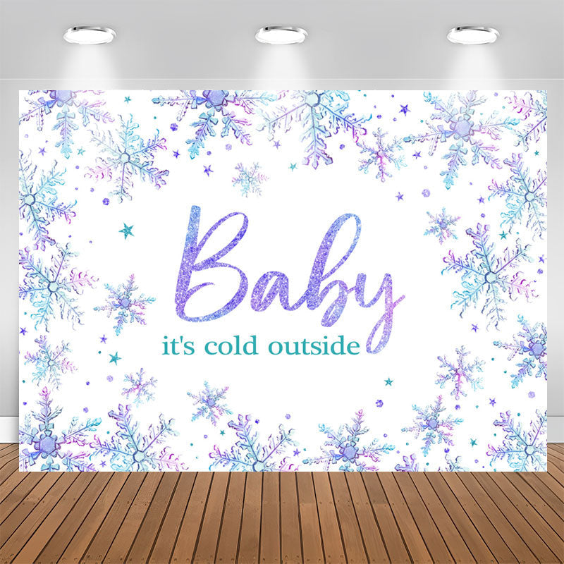 Purple Blue Gradient Snowflake Baby Shower Backdrop - Lofaris