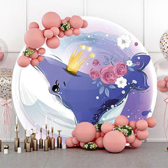 Lofaris Purple Blue Whale Crown Rose Round Birthday Backdrop