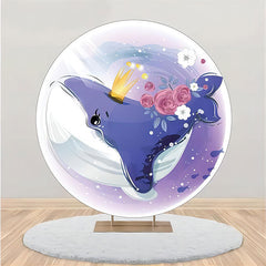 Lofaris Purple Blue Whale Crown Rose Round Birthday Backdrop