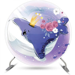 Lofaris Purple Blue Whale Crown Rose Round Birthday Backdrop