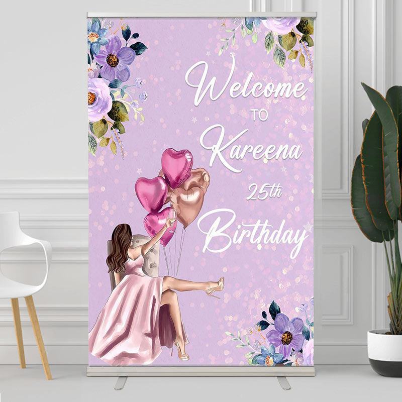 Lofaris Purple Bokeh Floral Custom Welcome Sign For Birthday