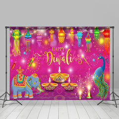 Lofaris Purple Bokeh Lanterns Elephant Happy Diwali Backdrop