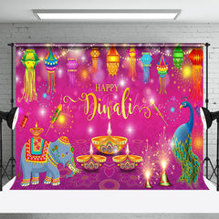 Lofaris Purple Bokeh Lanterns Elephant Happy Diwali Backdrop